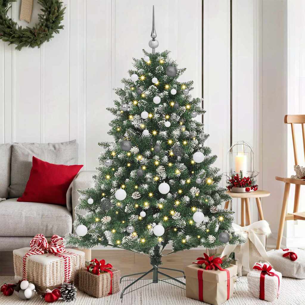 Kunstigjuletre med LED -stripelys grønn 150cm PVC
