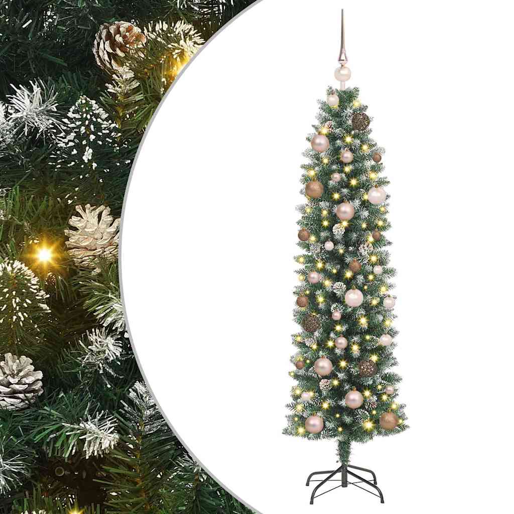 Kunstig Slankt Jule Tre med LED -stripelys grønn 150 cm
