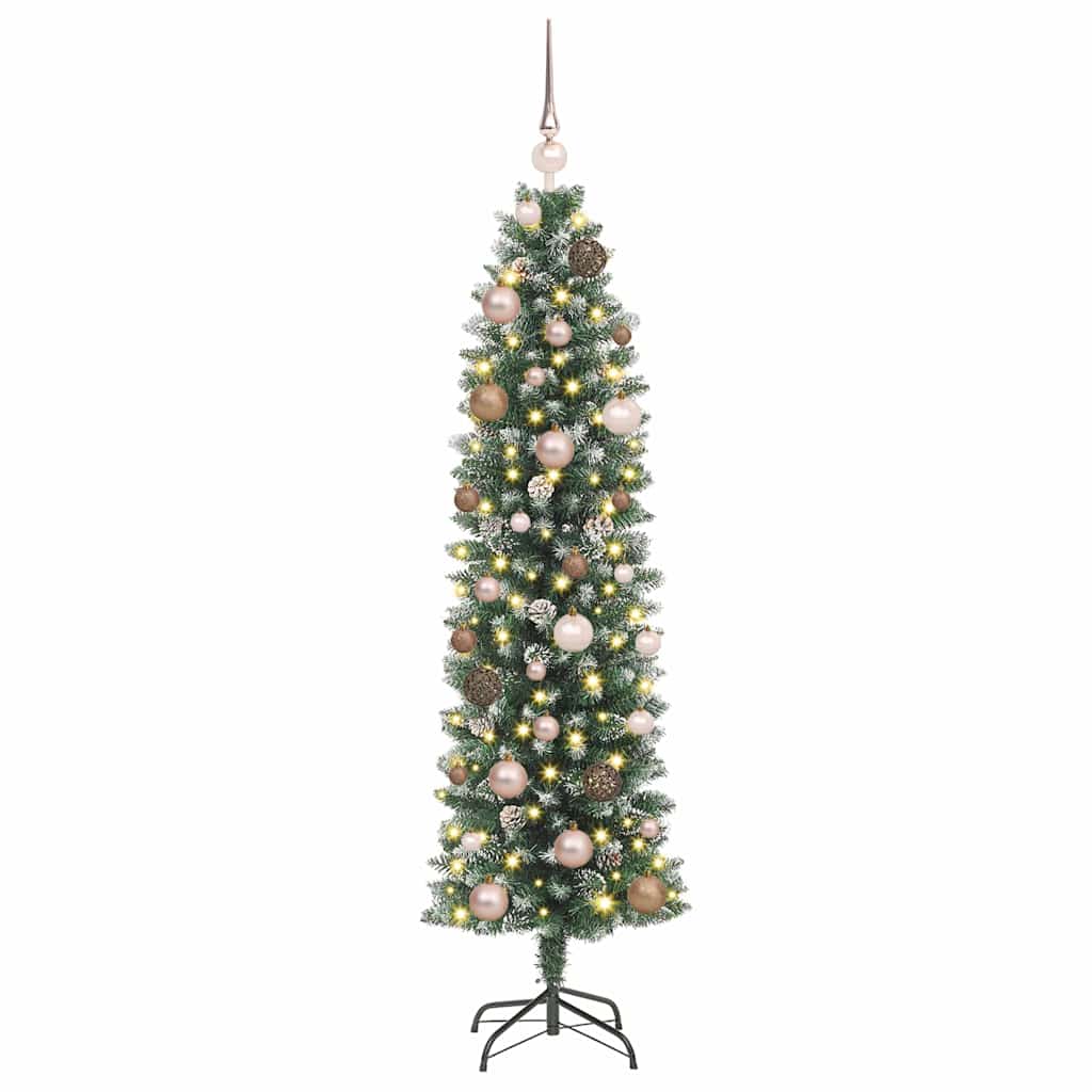 Kunstig Slankt Jule Tre med LED -stripelys grønn 150 cm