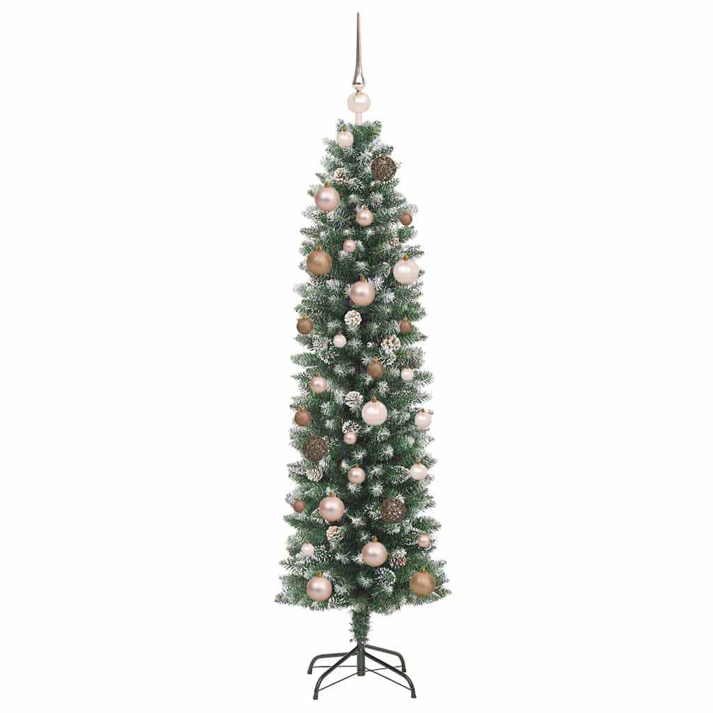 Kunstig Slankt Jule Tre med LED -stripelys grønn 150 cm