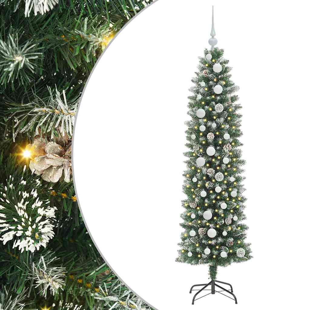 Kunstig Slankt Jule Tre med 150 LED Grønn og hvit 150 cm