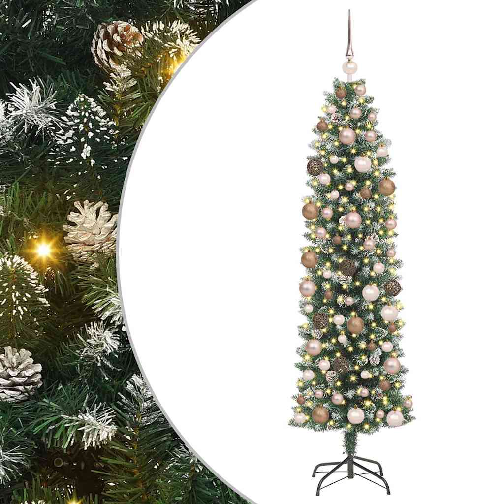 Kunstig Slankt Jule Tre Grønn og hvit 180 cm Plast og PVC