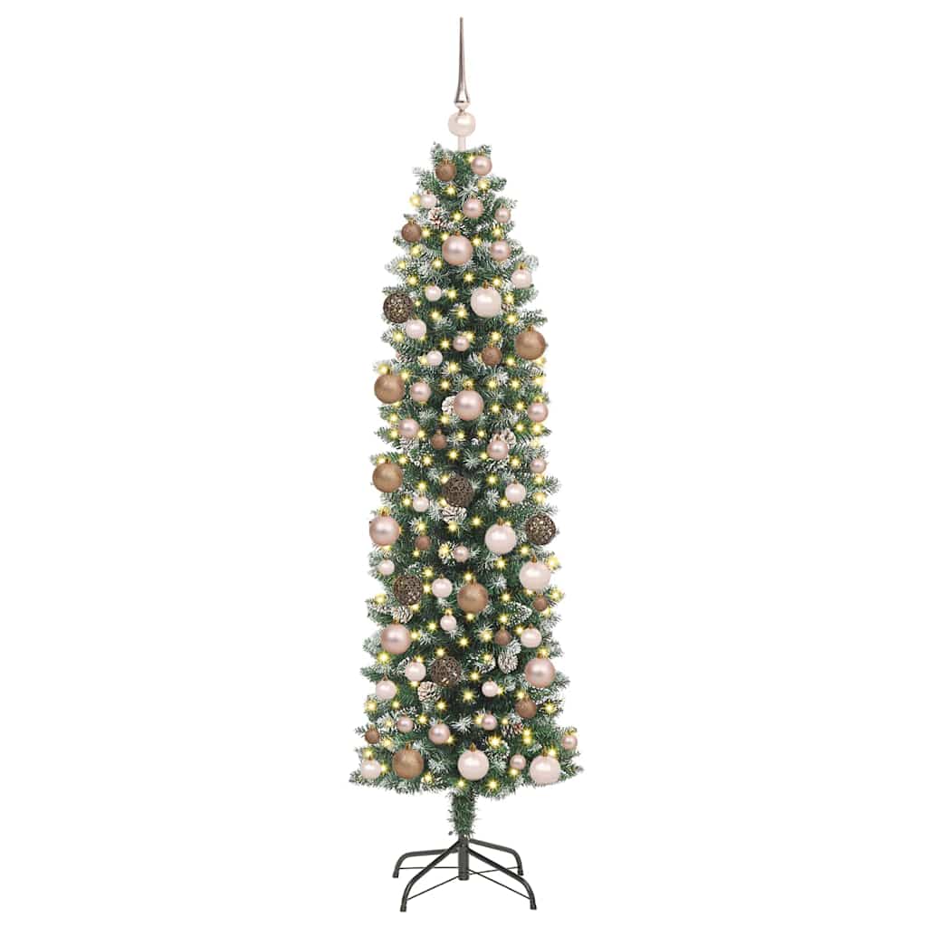 Kunstig Slankt Jule Tre Grønn og hvit 180 cm Plast og PVC