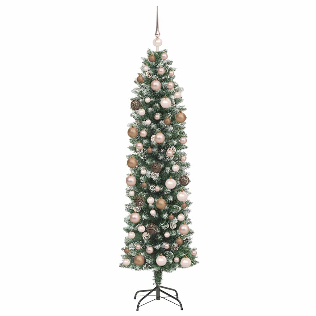 Kunstig Slankt Jule Tre Grønn og hvit 180 cm Plast og PVC