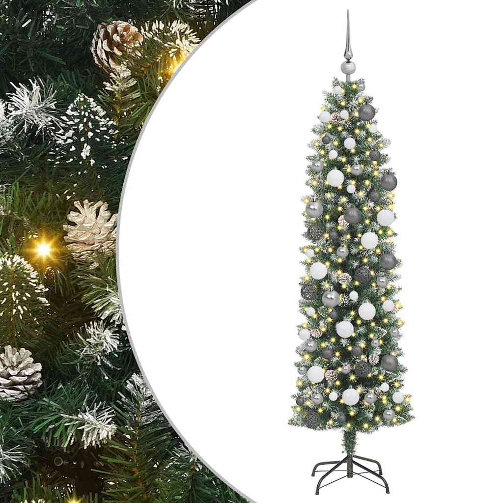 Kunstig Slankt Jule Tre med LED -stripelys grønn 180 cm PVC