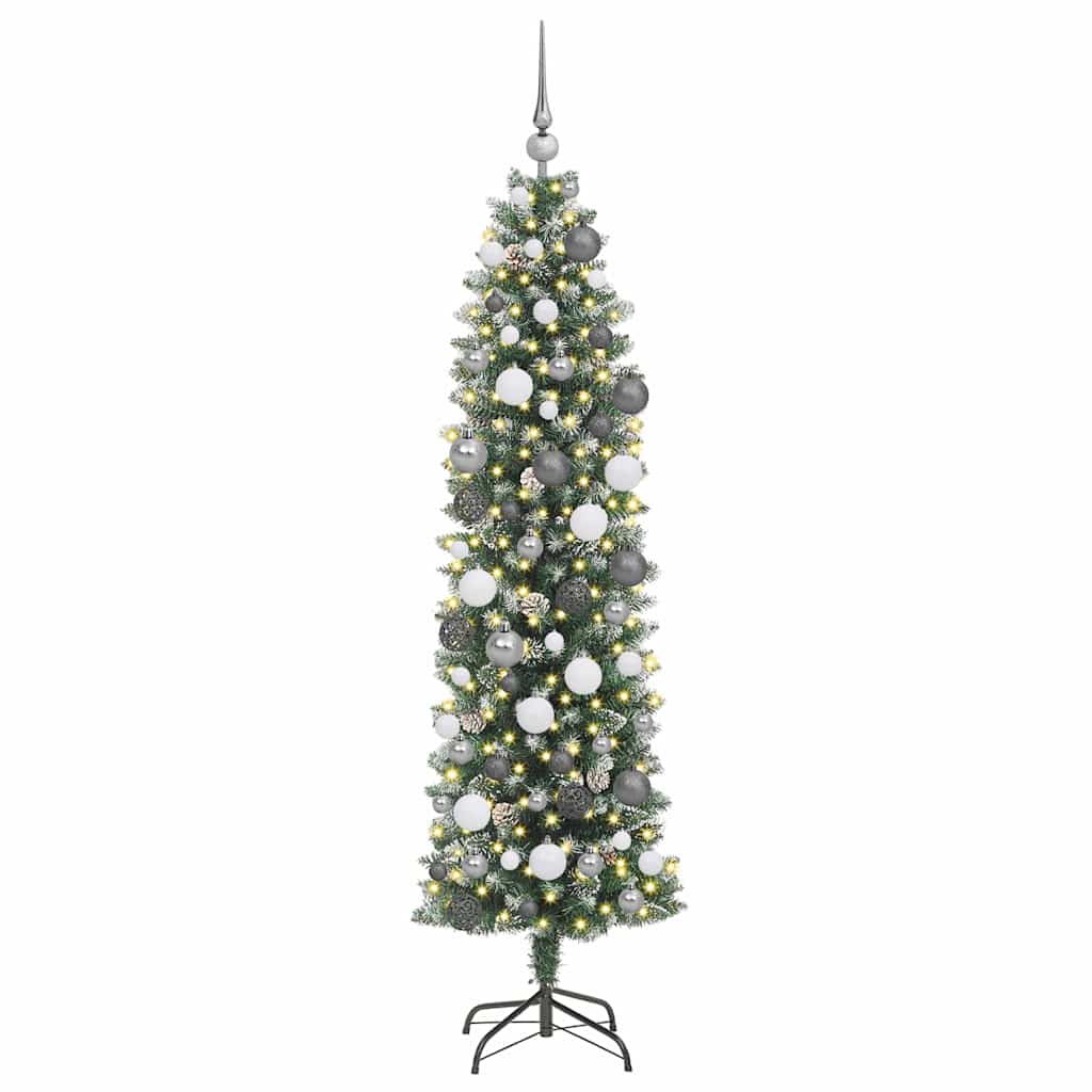 Kunstig Slankt Jule Tre med LED -stripelys grønn 180 cm PVC
