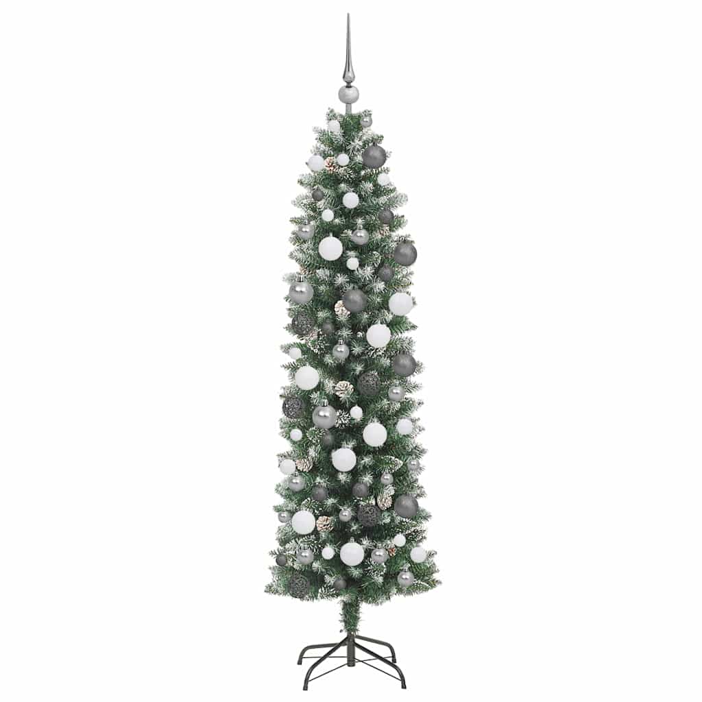 Kunstig Slankt Jule Tre med LED -stripelys grønn 180 cm PVC
