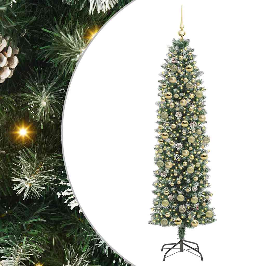 Kunstig Slankt Jule Tre med 300 LED Grønn og hvit 180 cm