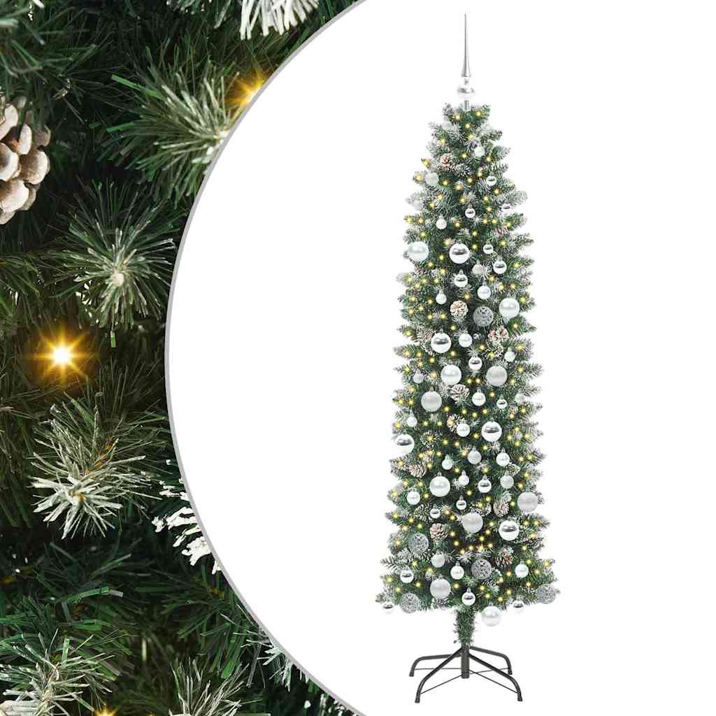 Kunstig Slankt Jule Tre med 300 LED Grønn og hvit 180 cm
