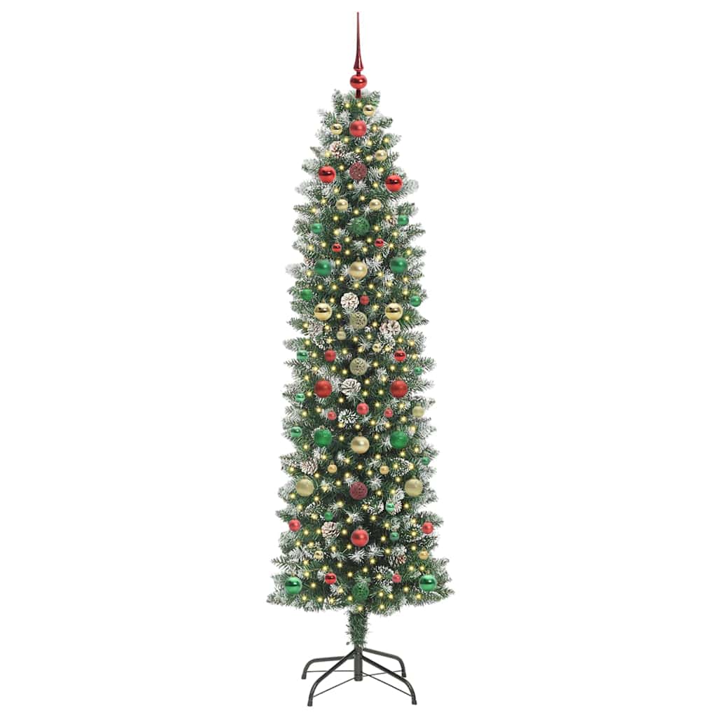 Kunstig Slankt Jule Tre med 300 LED Grønn og hvit 210 cm