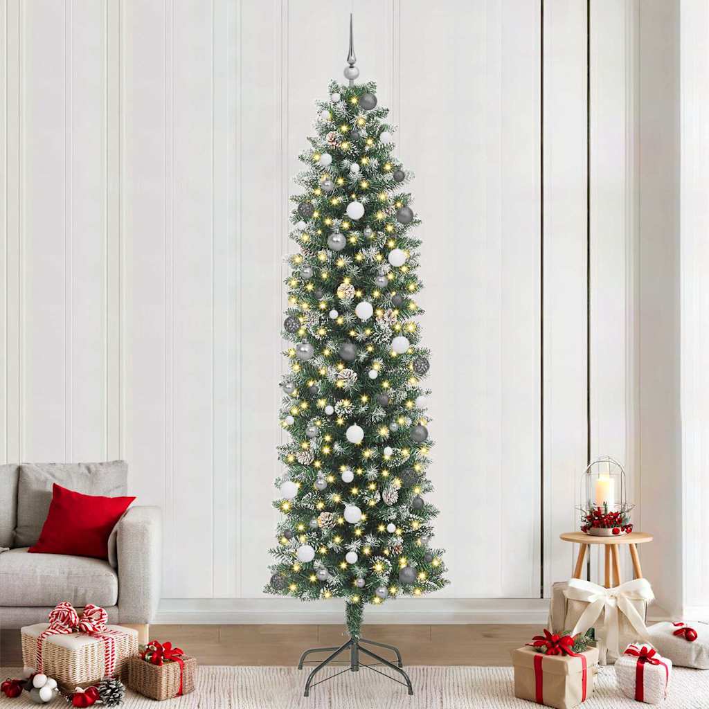 Kunstig Slankt Jule Tre med LED -stripelys grønn 240 cm PVC