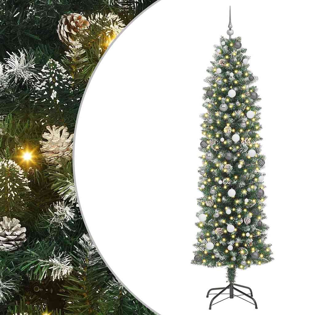 Kunstig Slankt Jule Tre med LED -stripelys grønn 240 cm PVC