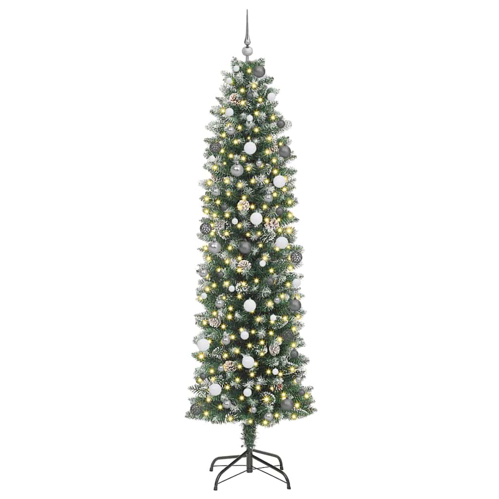 Kunstig Slankt Jule Tre med LED -stripelys grønn 240 cm PVC