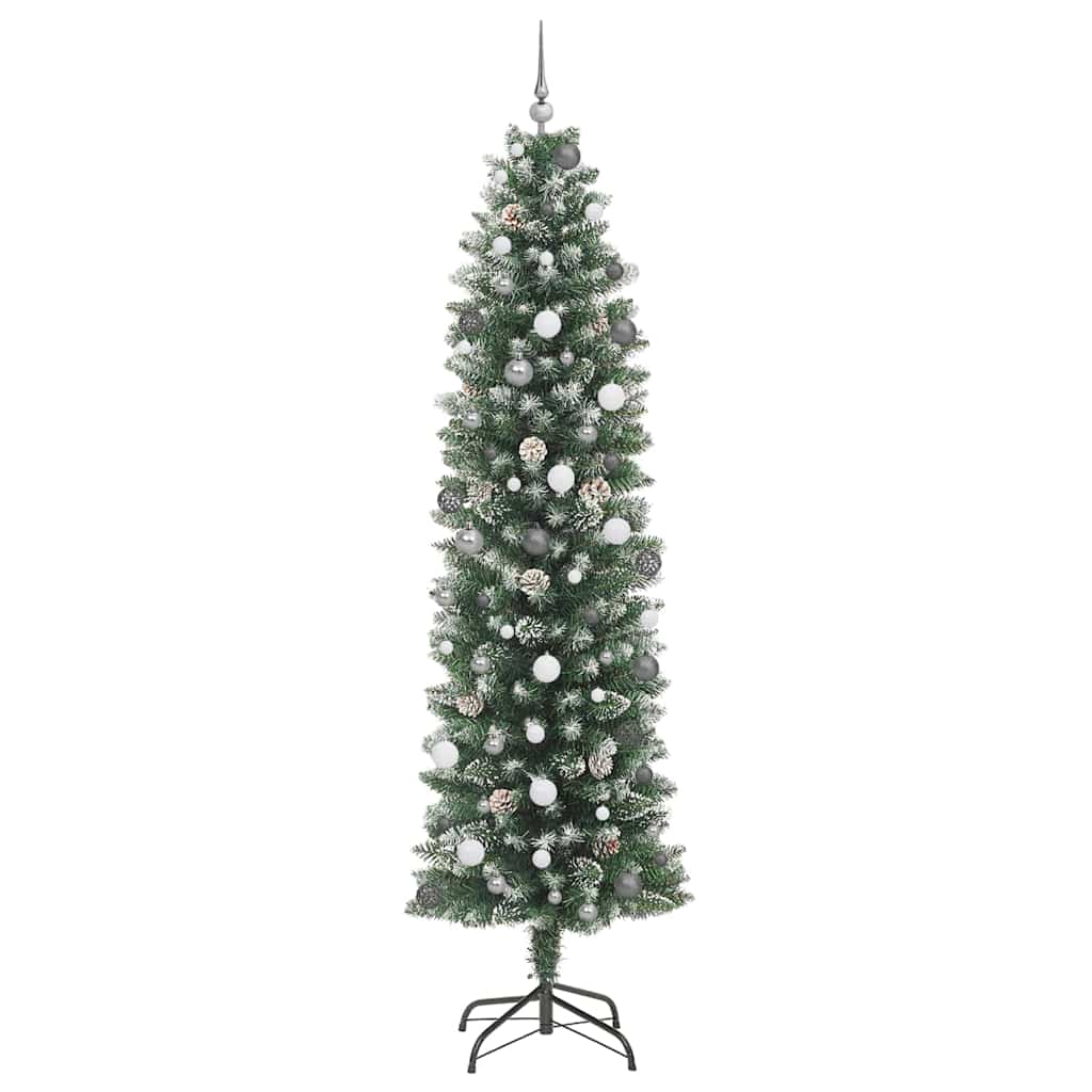 Kunstig Slankt Jule Tre med LED -stripelys grønn 240 cm PVC