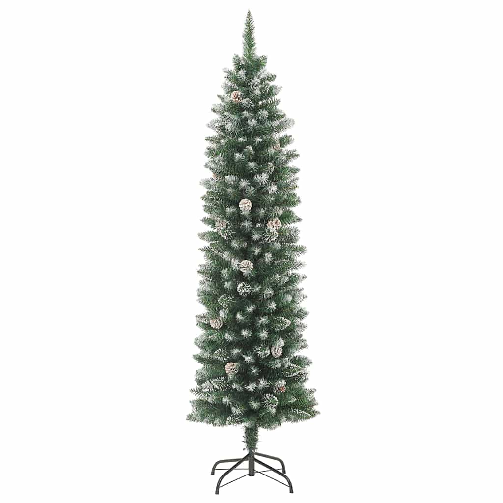 Kunstig Slankt Jule Tre med LED -stripelys grønn 240 cm PVC