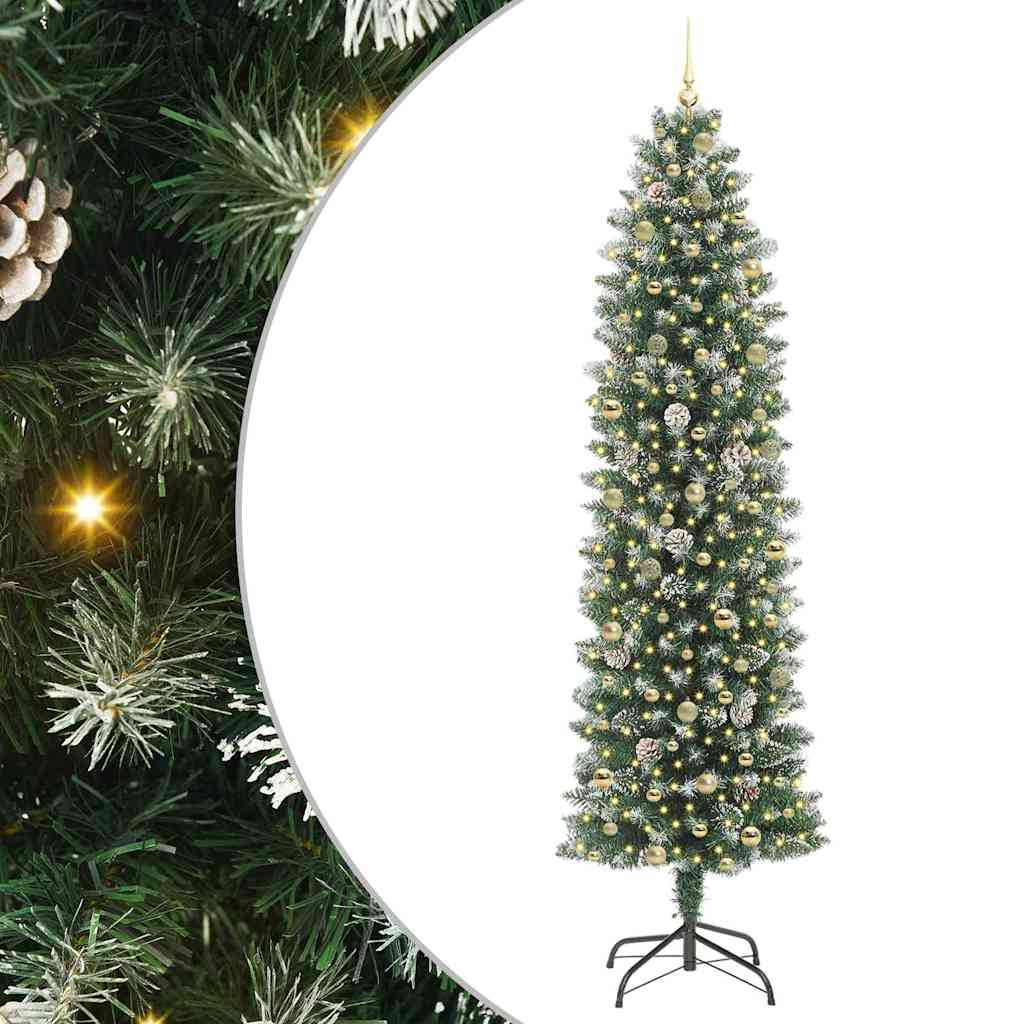 Kunstig Slankt Jule Tre med 300 LED Grønn og hvit 240 cm