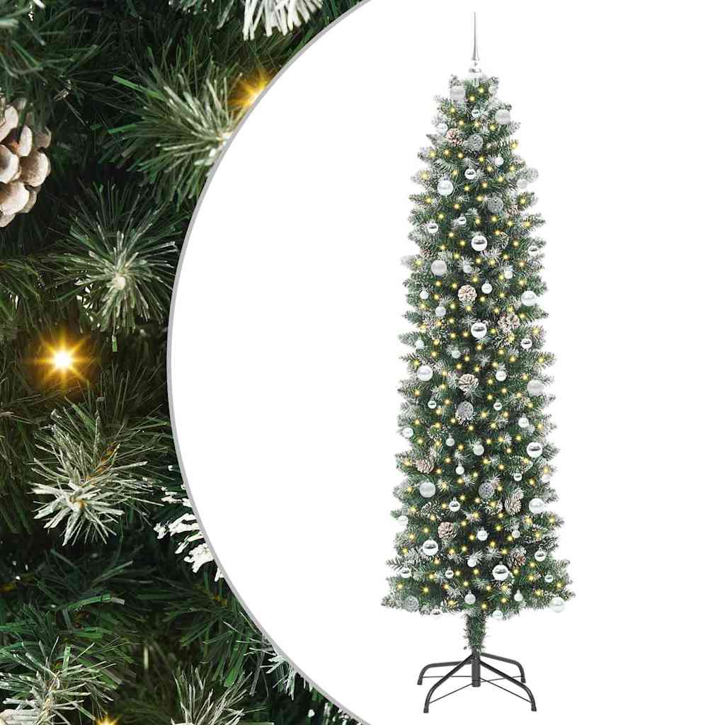 Kunstig Slankt Jule Tre med 300 LED Grønn og hvit 240 cm