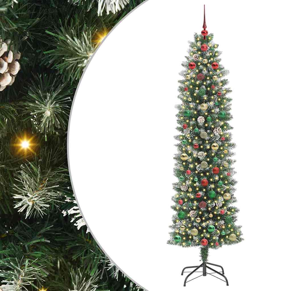 Kunstig Slankt Jule Tre med 300 LED Grønn og hvit 240 cm