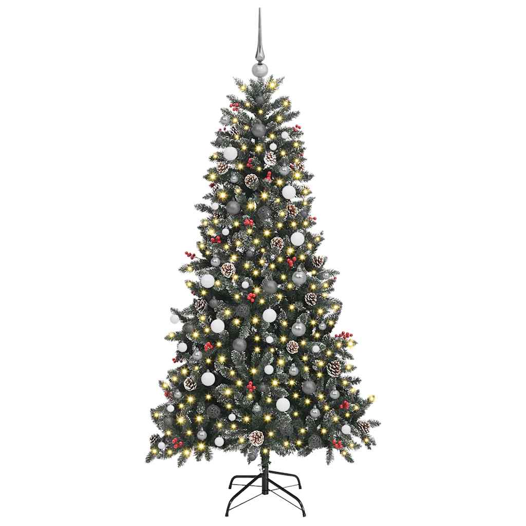 Kunstigjuletre med LED -stripelys grønn 210cm PVC
