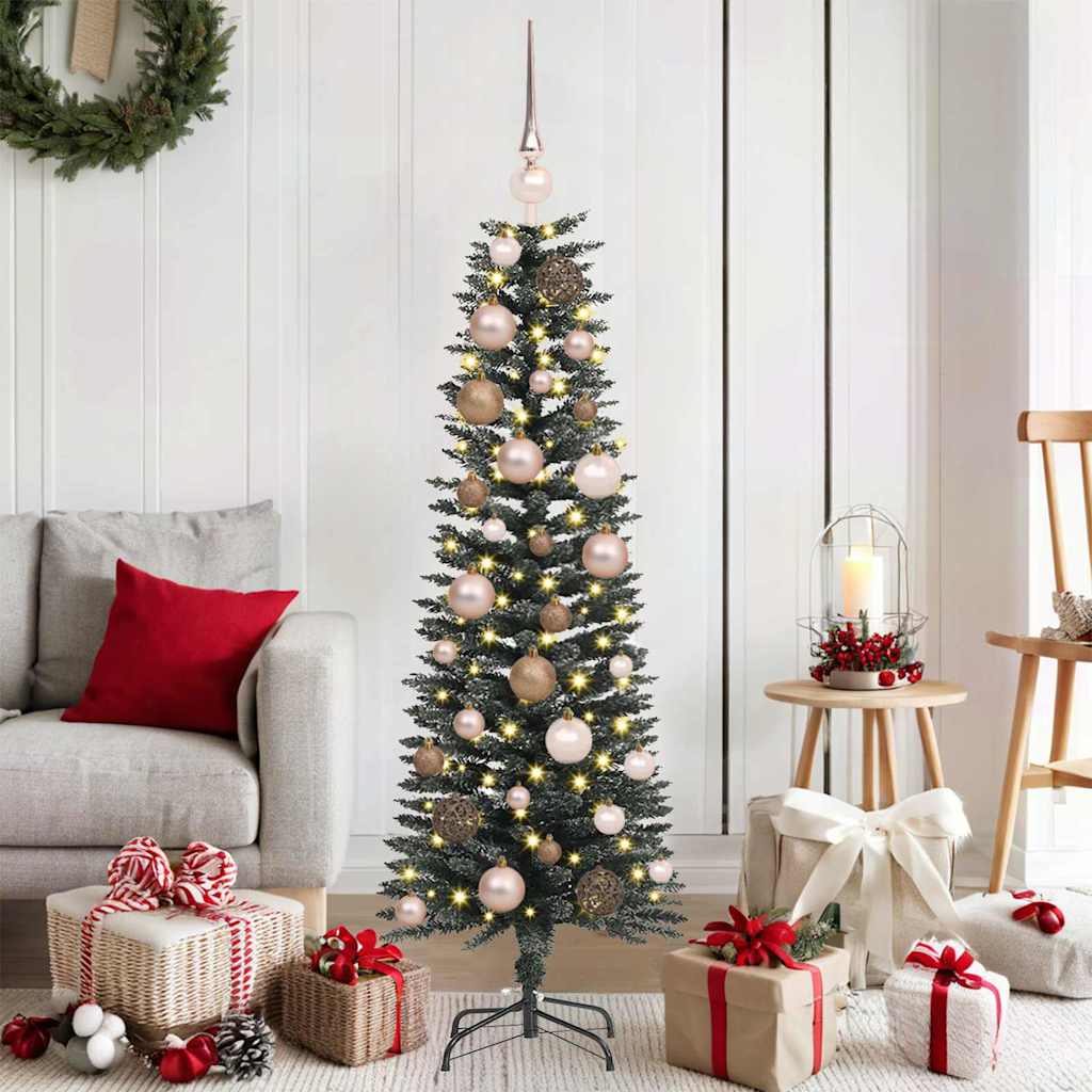 Kunstigjuletre med LED -stripelys grønn 120cm PVC