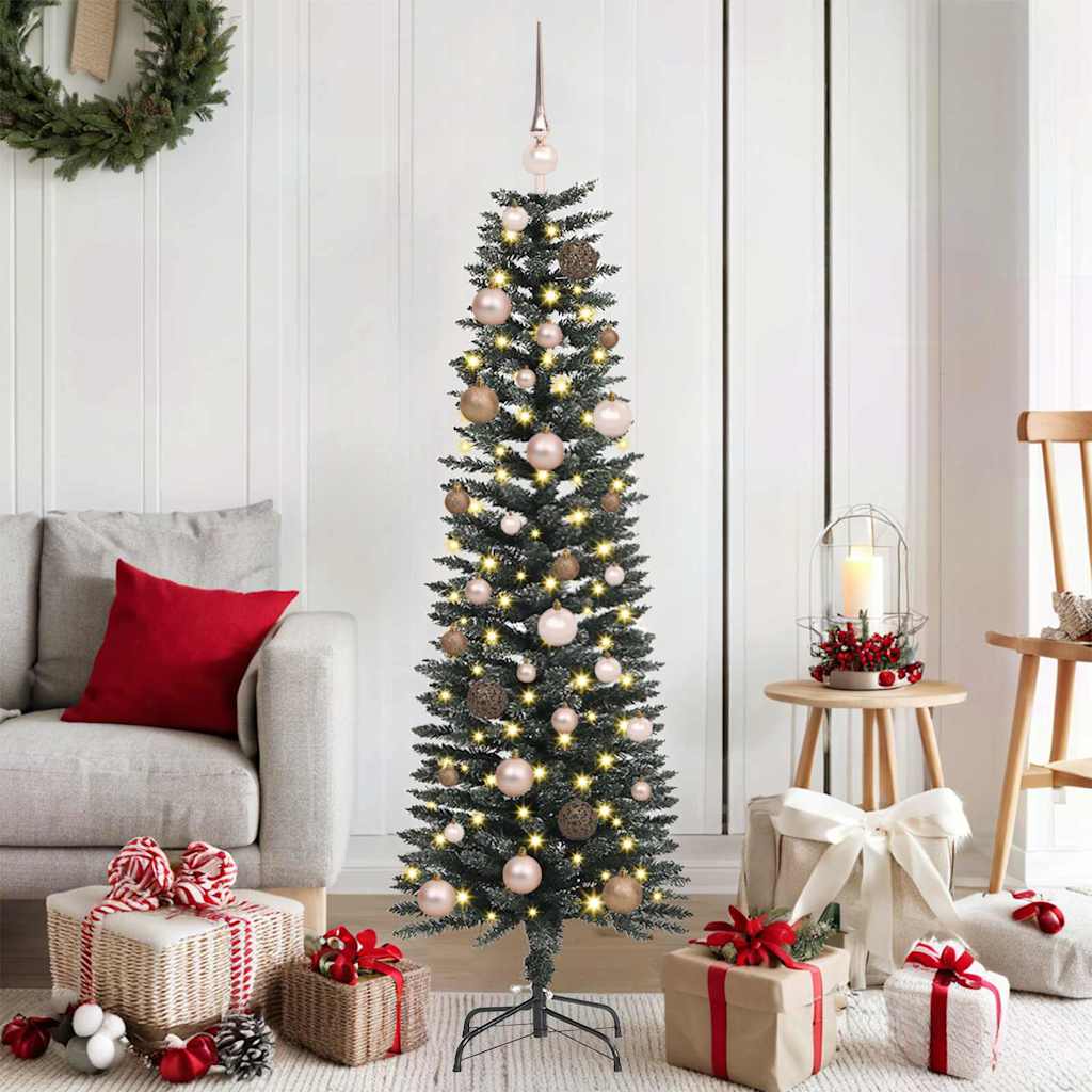 Kunstigjuletre med LED -stripelys grønn 150cm PVC
