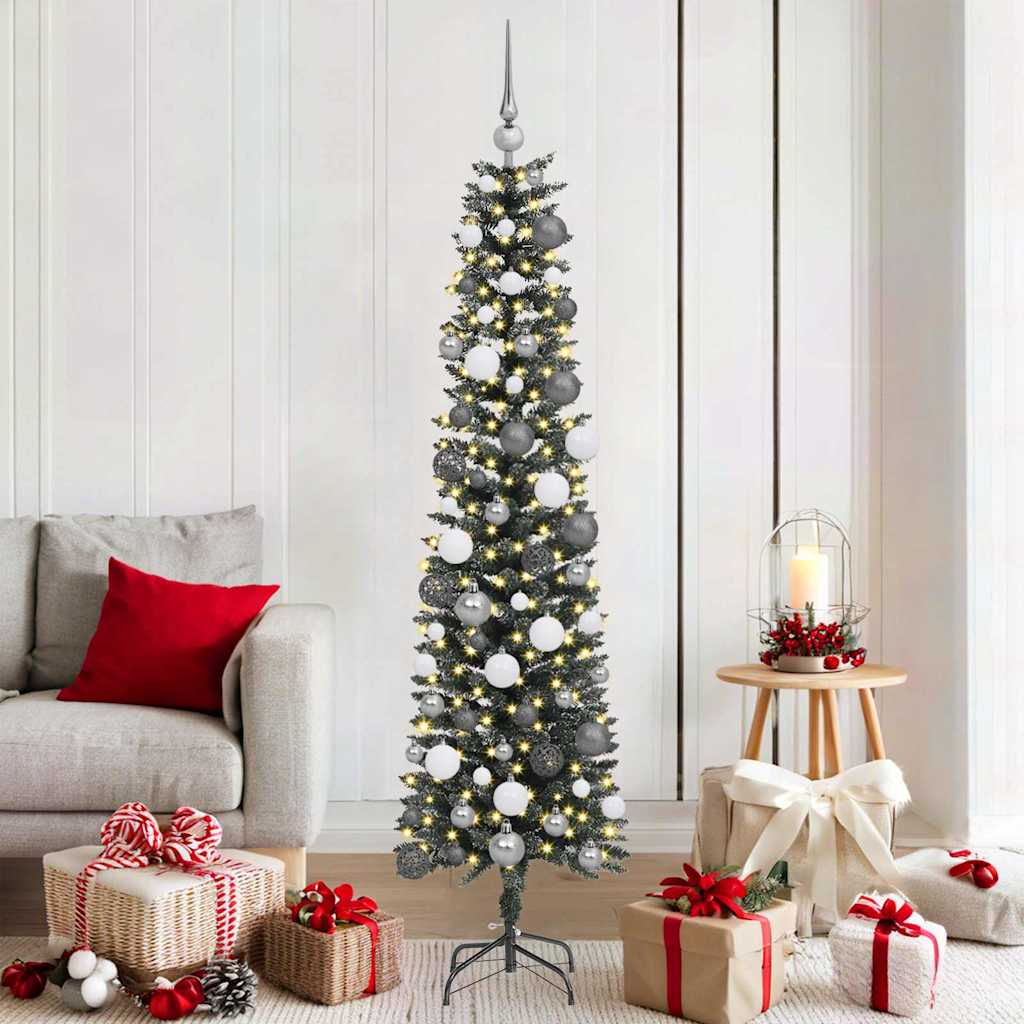 Kunstigjuletre med LED -stripelys grønn 180cm PVC