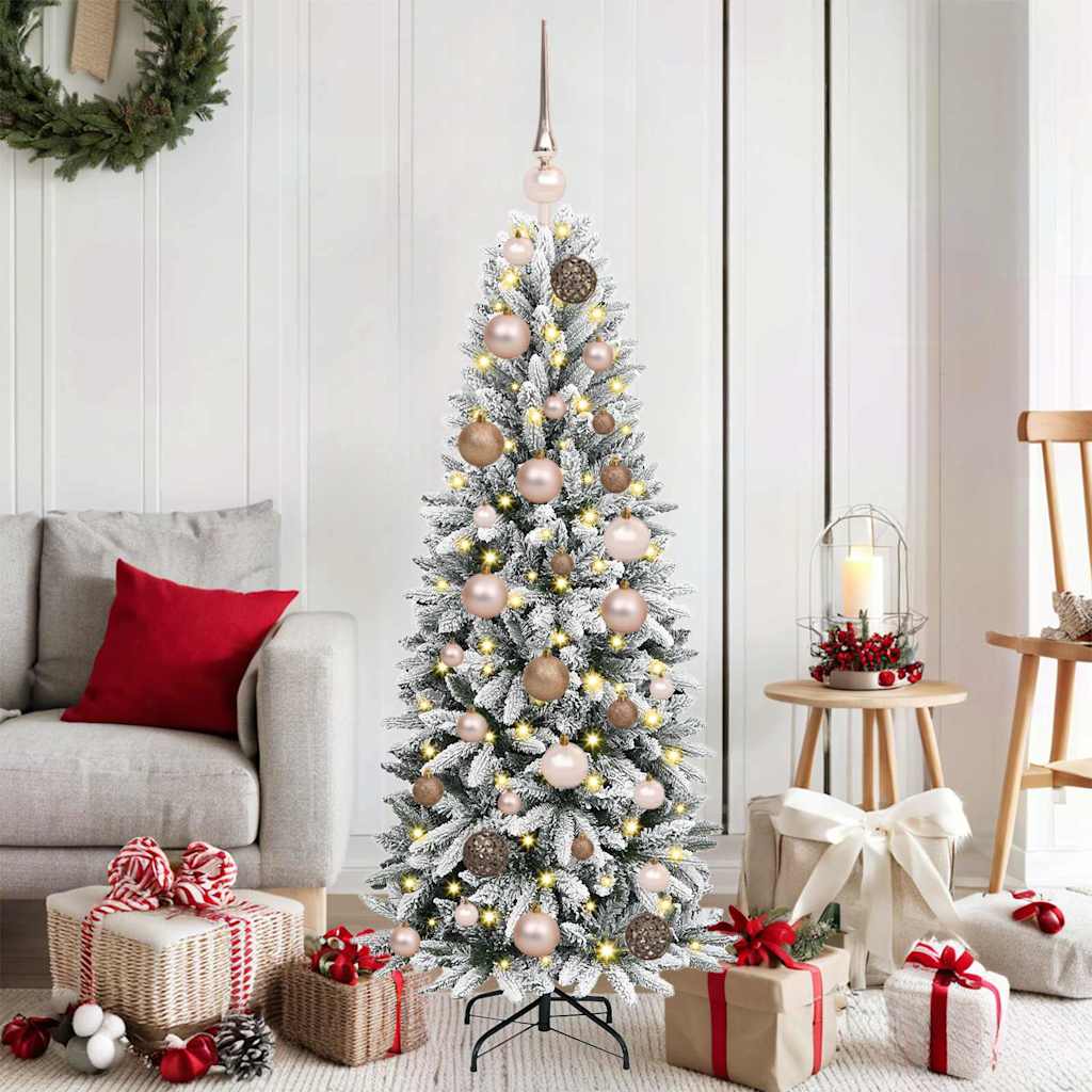 Kunstigjuletre med LED -stripelys Hvit 120cm PVC