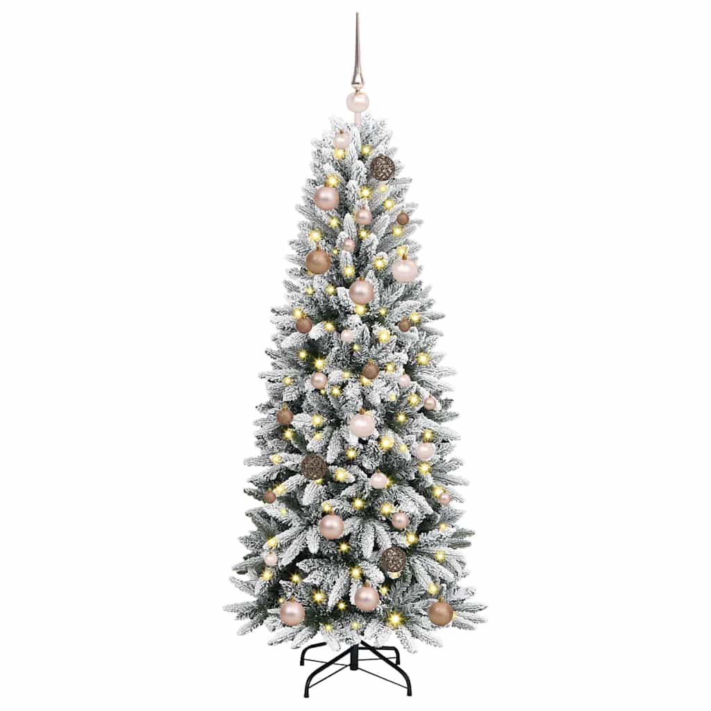 Kunstigjuletre med LED -stripelys Hvit 150cm PVC