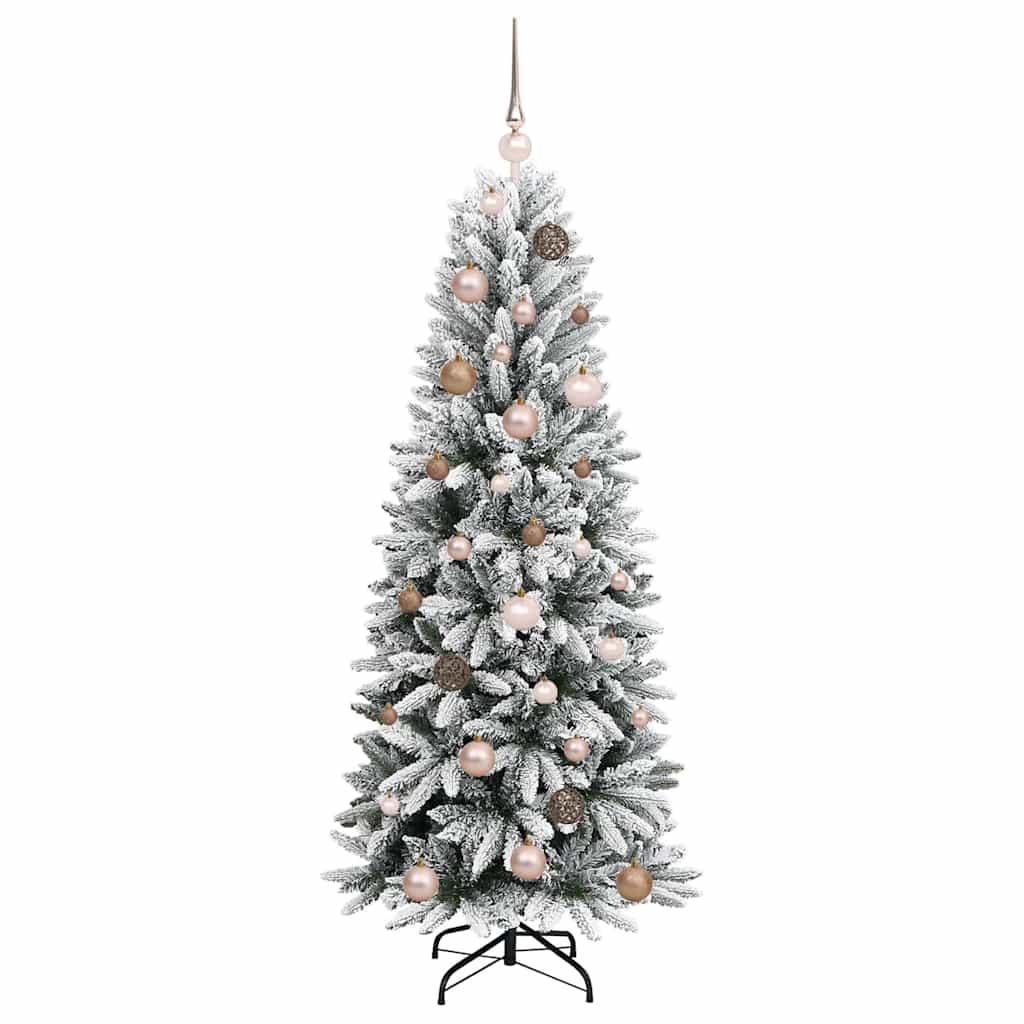 Kunstigjuletre med LED -stripelys Hvit 150cm PVC