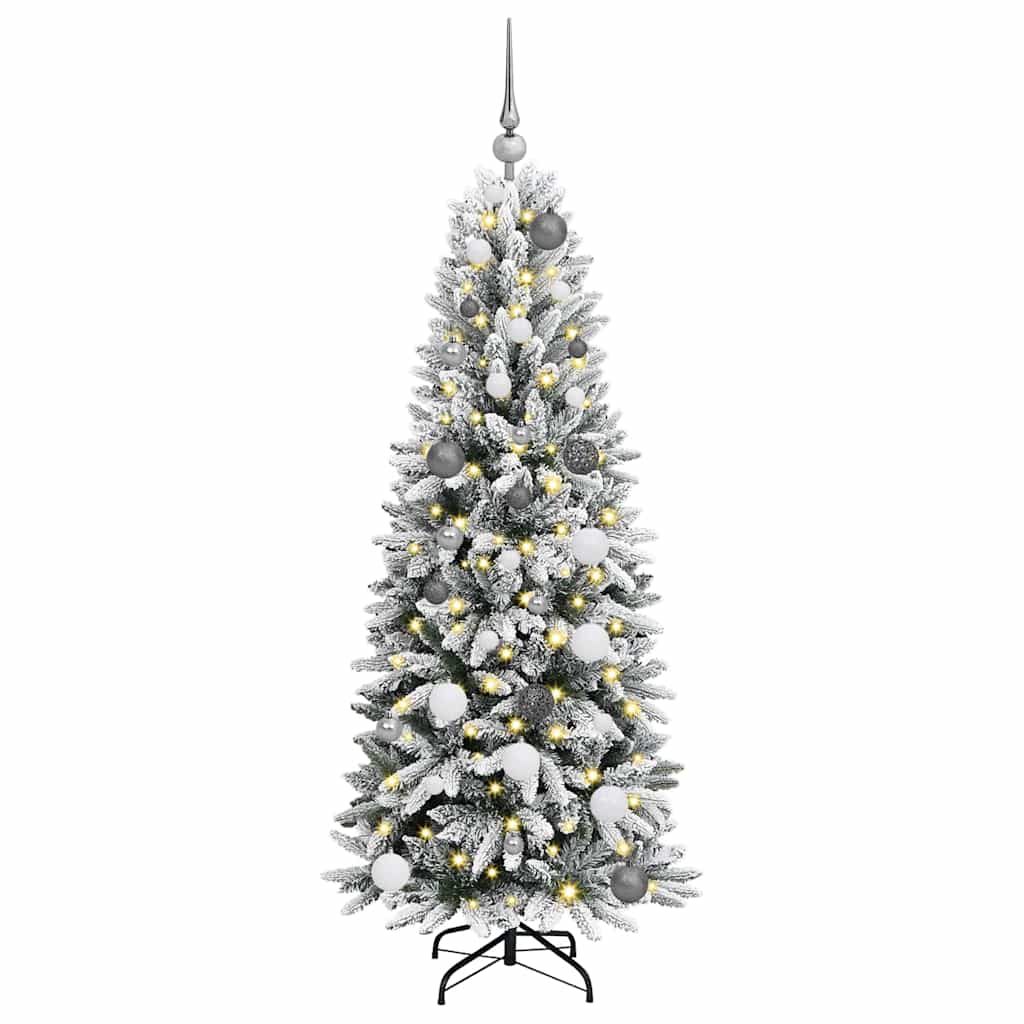 Kunstigjuletre med LED -stripelys Hvit 150cm PVC