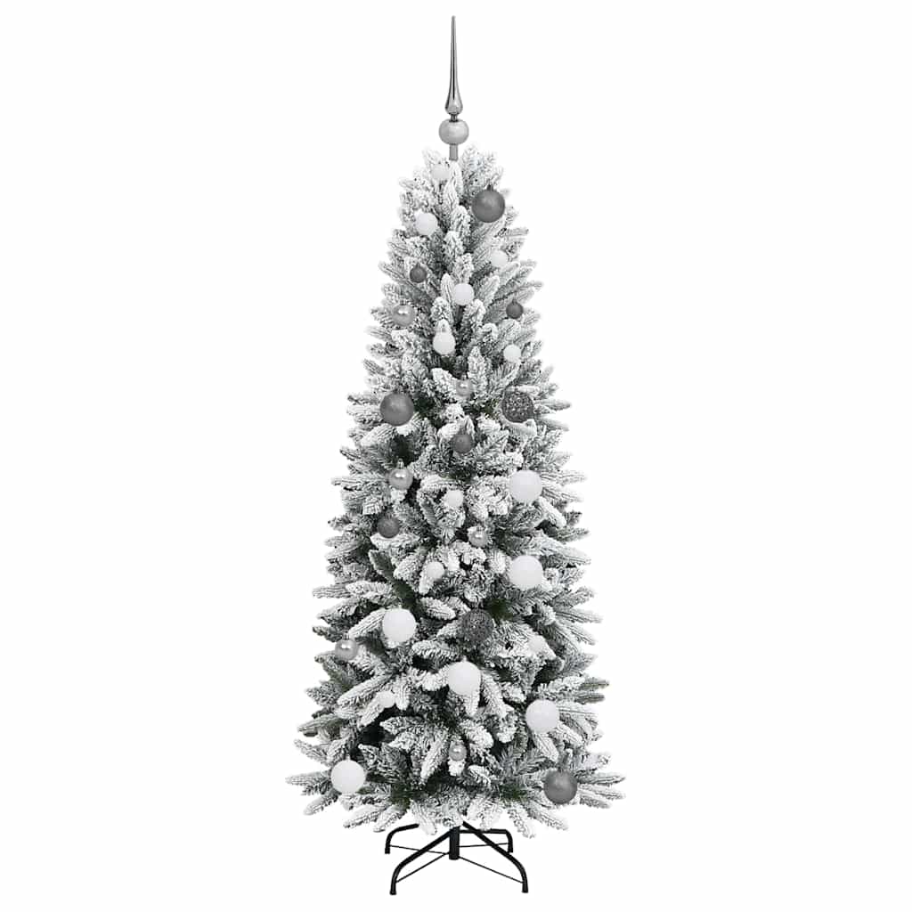 Kunstigjuletre med LED -stripelys Hvit 150cm PVC