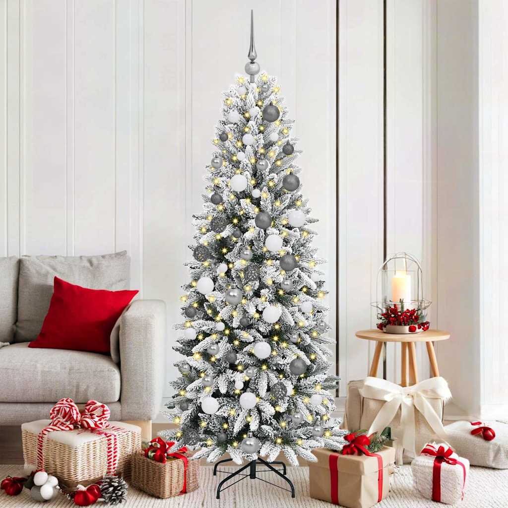 Kunstigjuletre med LED -stripelys Hvit 180cm PVC