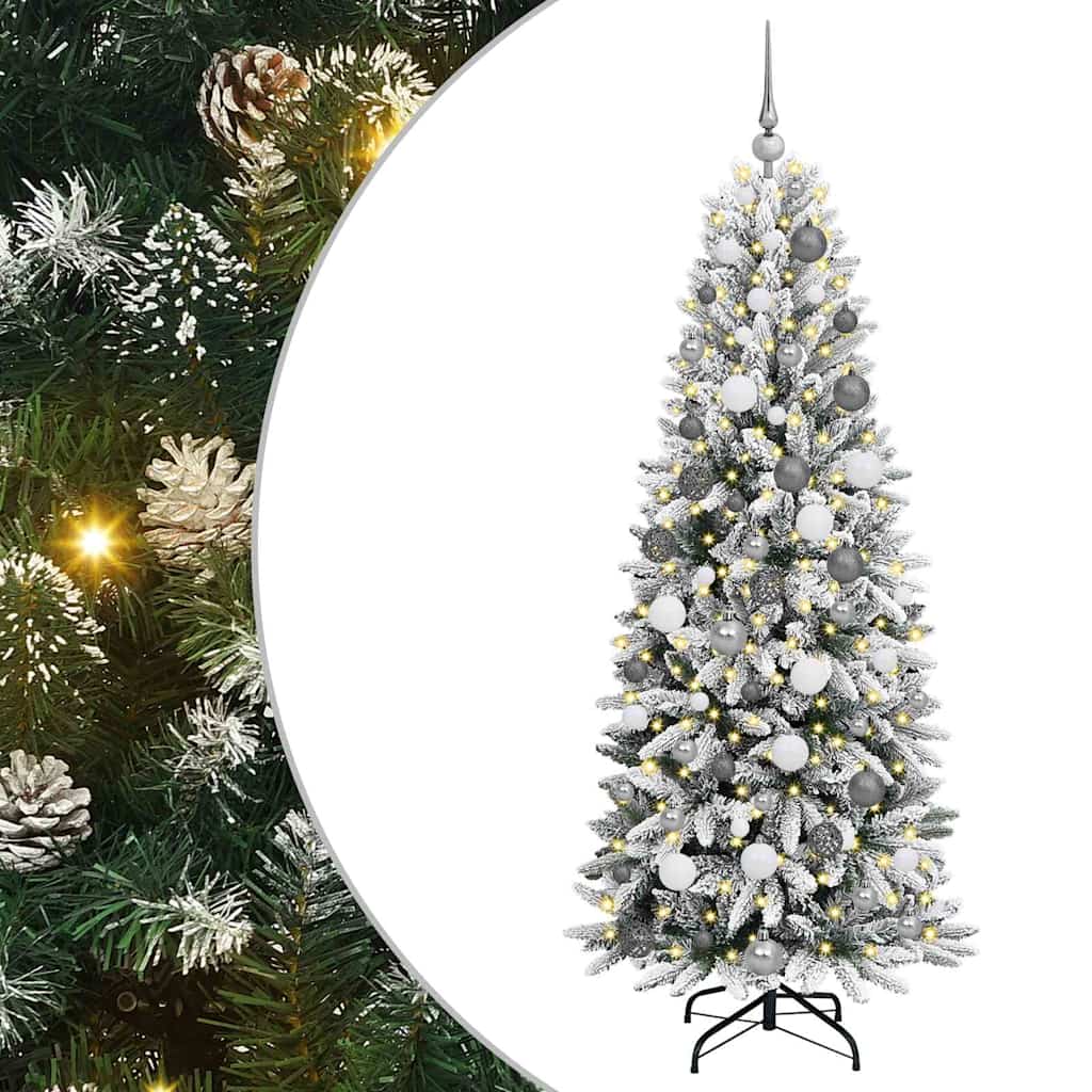 Kunstigjuletre med LED -stripelys Hvit 180cm PVC