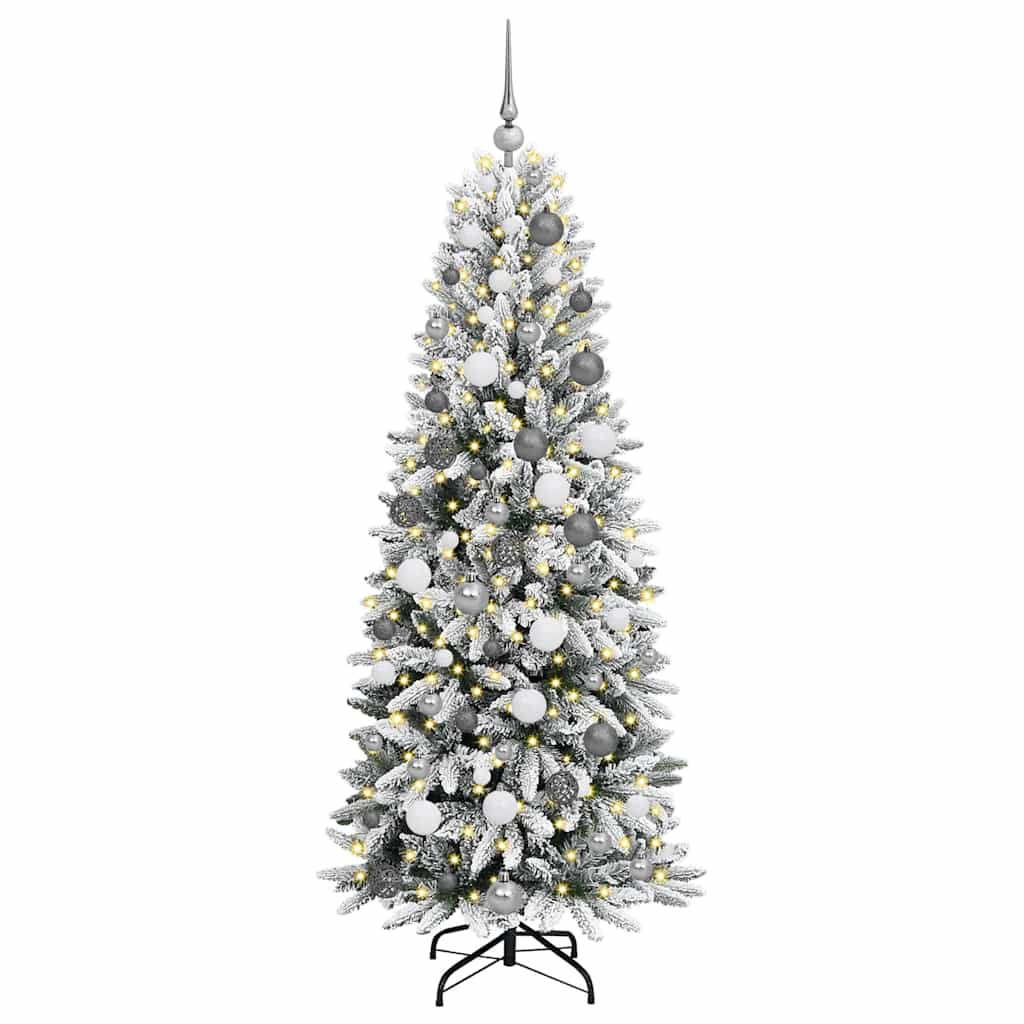 Kunstigjuletre med LED -stripelys Hvit 180cm PVC