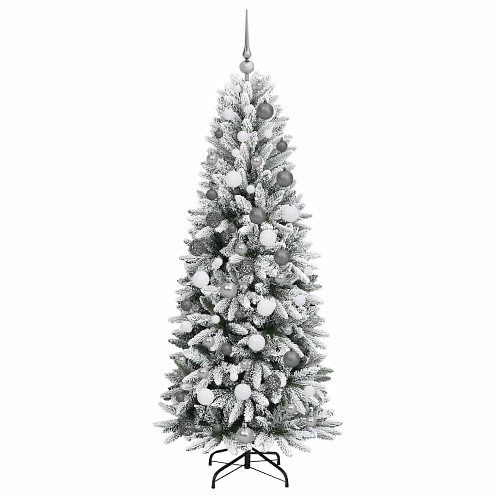 Kunstigjuletre med LED -stripelys Hvit 180cm PVC