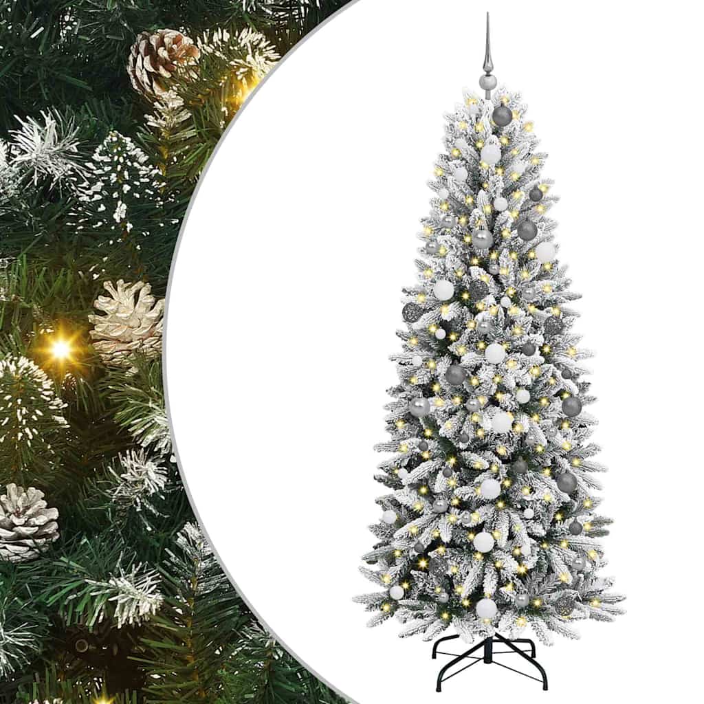 Kunstigjuletre med LED -stripelys Hvit 210cm PVC