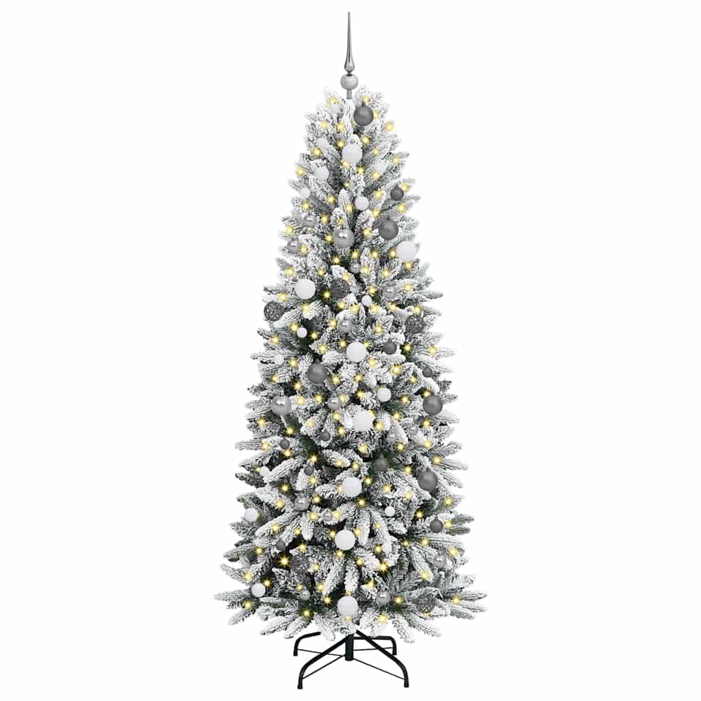 Kunstigjuletre med LED -stripelys Hvit 210cm PVC