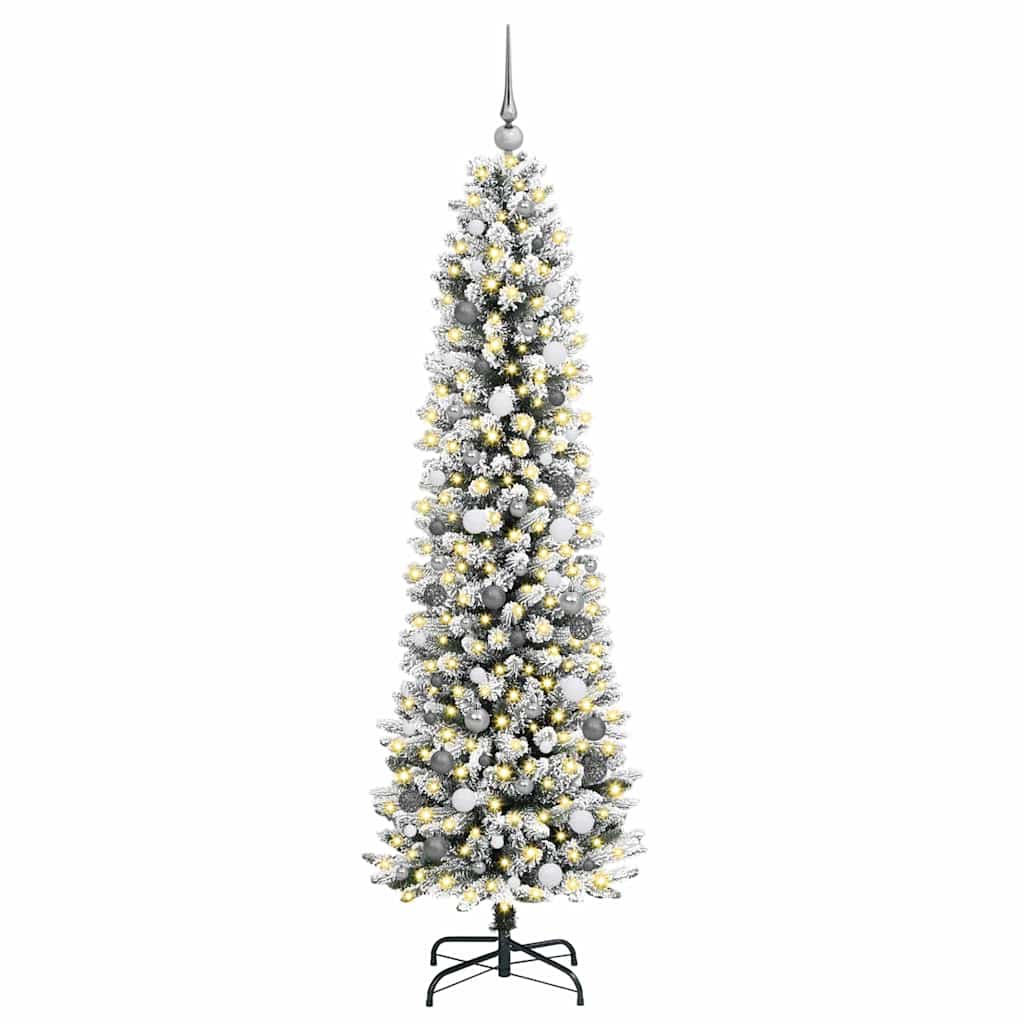 Kunstigjuletre med LED -stripelys Hvit 210cm PVC