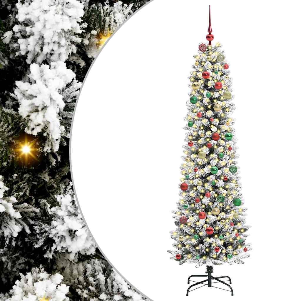 Kunstigjuletre med LED -stripelys Hvit 210cm PVC