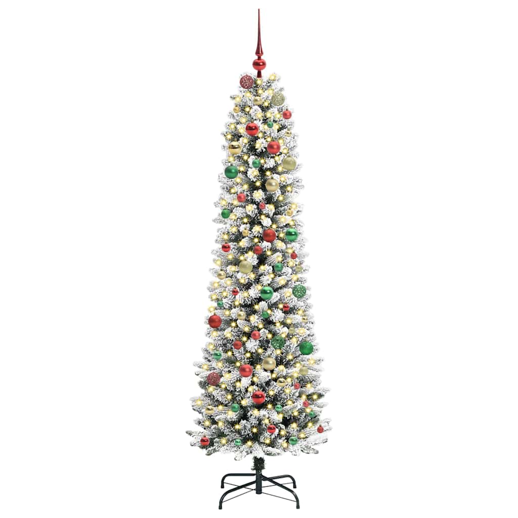 Kunstigjuletre med LED -stripelys Hvit 210cm PVC