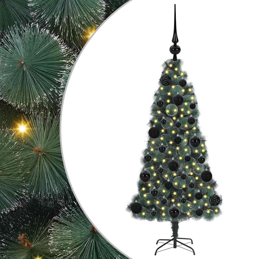 Kunstig forhåndsbelyst juletre med kule-sett grønn 120 cm PET