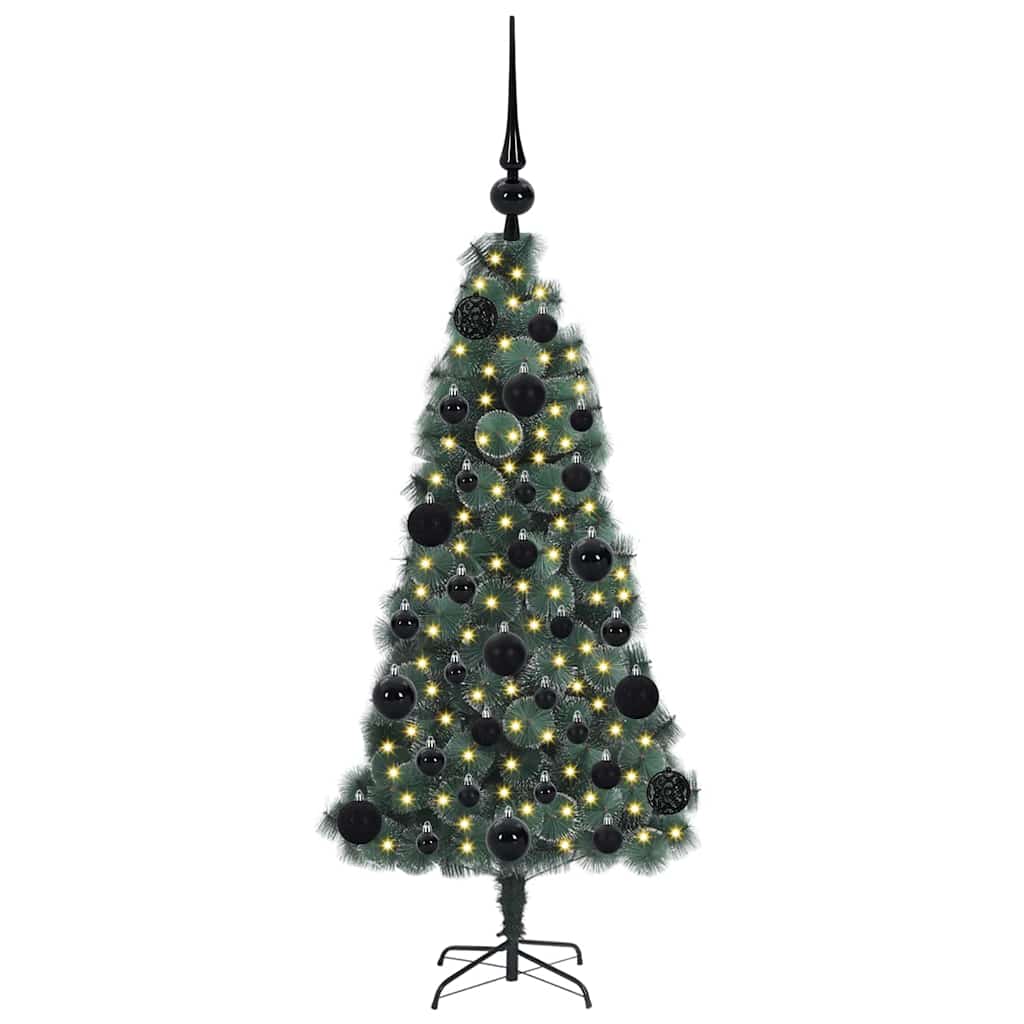Kunstig forhåndsbelyst juletre med kule-sett grønn 120 cm PET