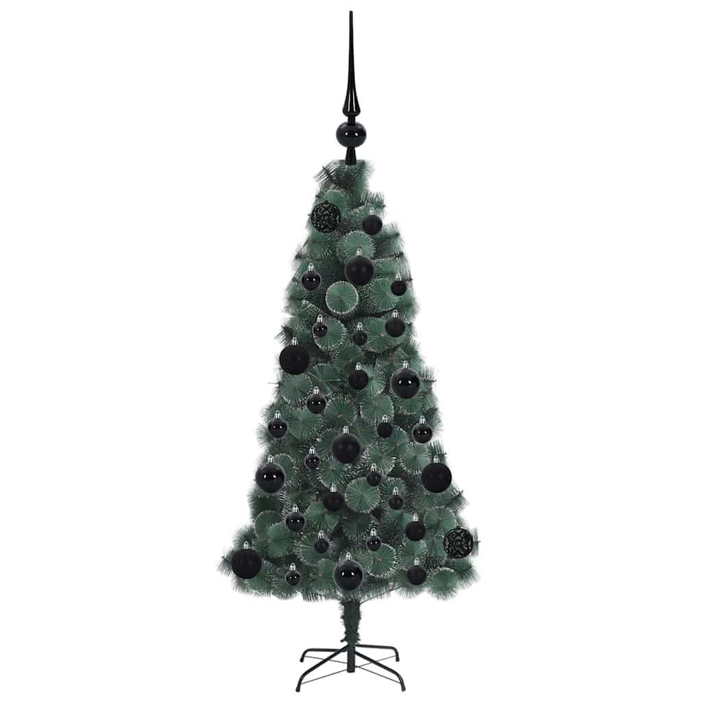 Kunstig forhåndsbelyst juletre med kule-sett grønn 120 cm PET