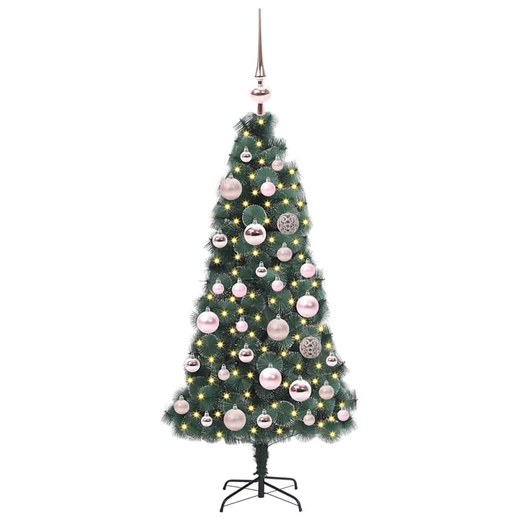 Kunstig forhåndsbelyst juletre med kule sett grønn 120 cm PET