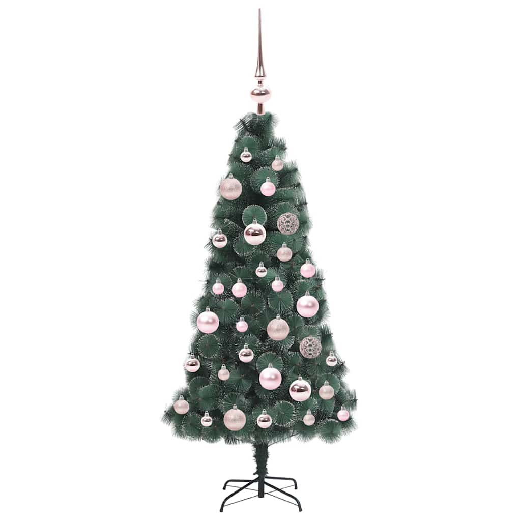 Kunstig forhåndsbelyst juletre med kule sett grønn 120 cm PET
