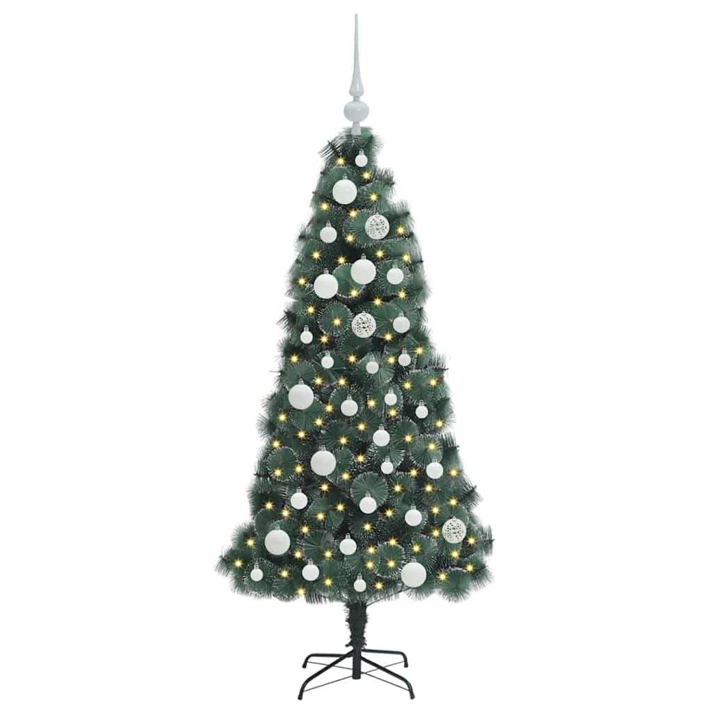 Kunstig Forhåndsbelyst Juletre med Kule Sett grønn 120 cm PET