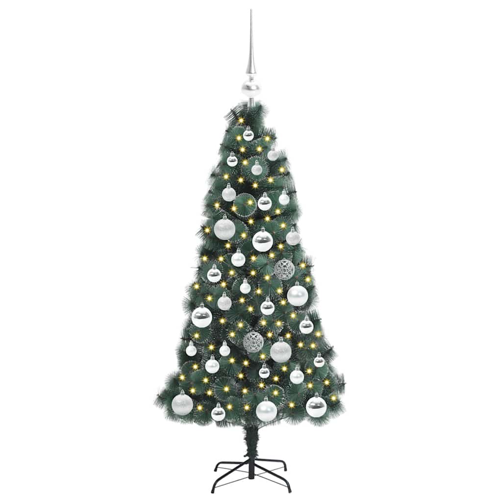 Kunstig Forhåndsbelyst Juletre med Kule Sett grønn 120 cm PET