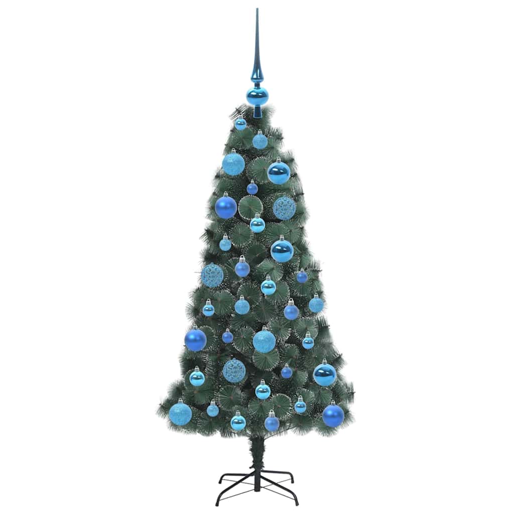 Kunstig forhåndsbelyst juletre med kule sett grønn 120 cm PET