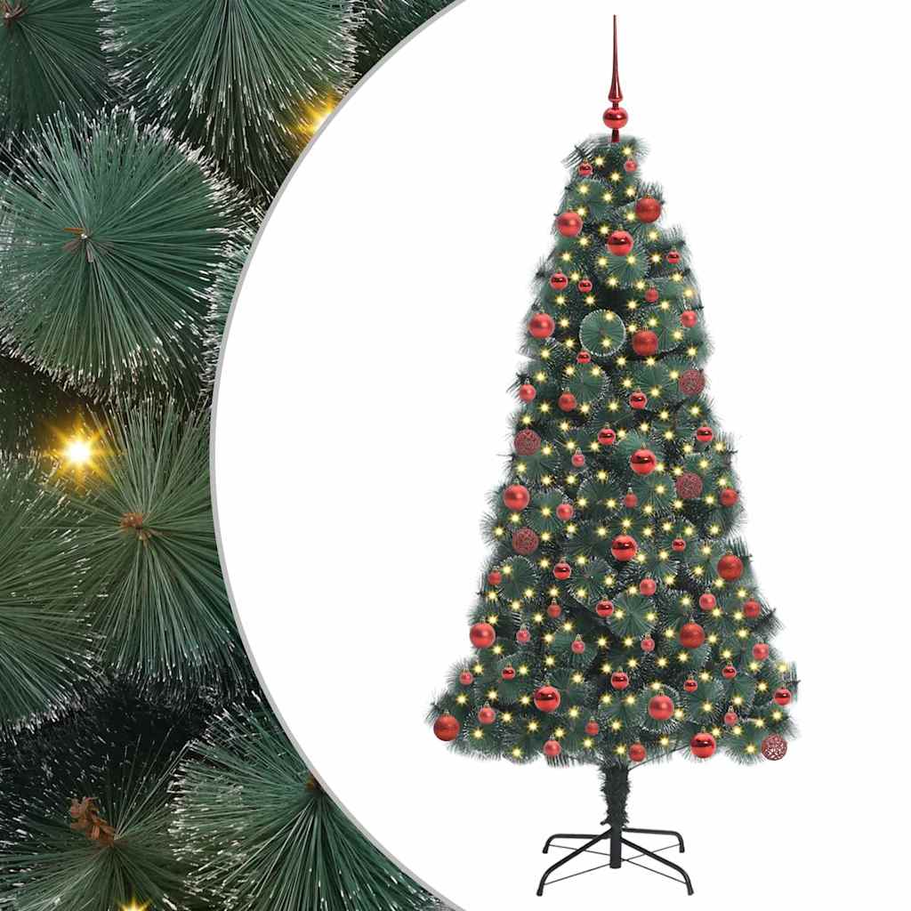 Kunstig Forhåndsbelyst Juletre med Kule Sett grønn 180 cm PET