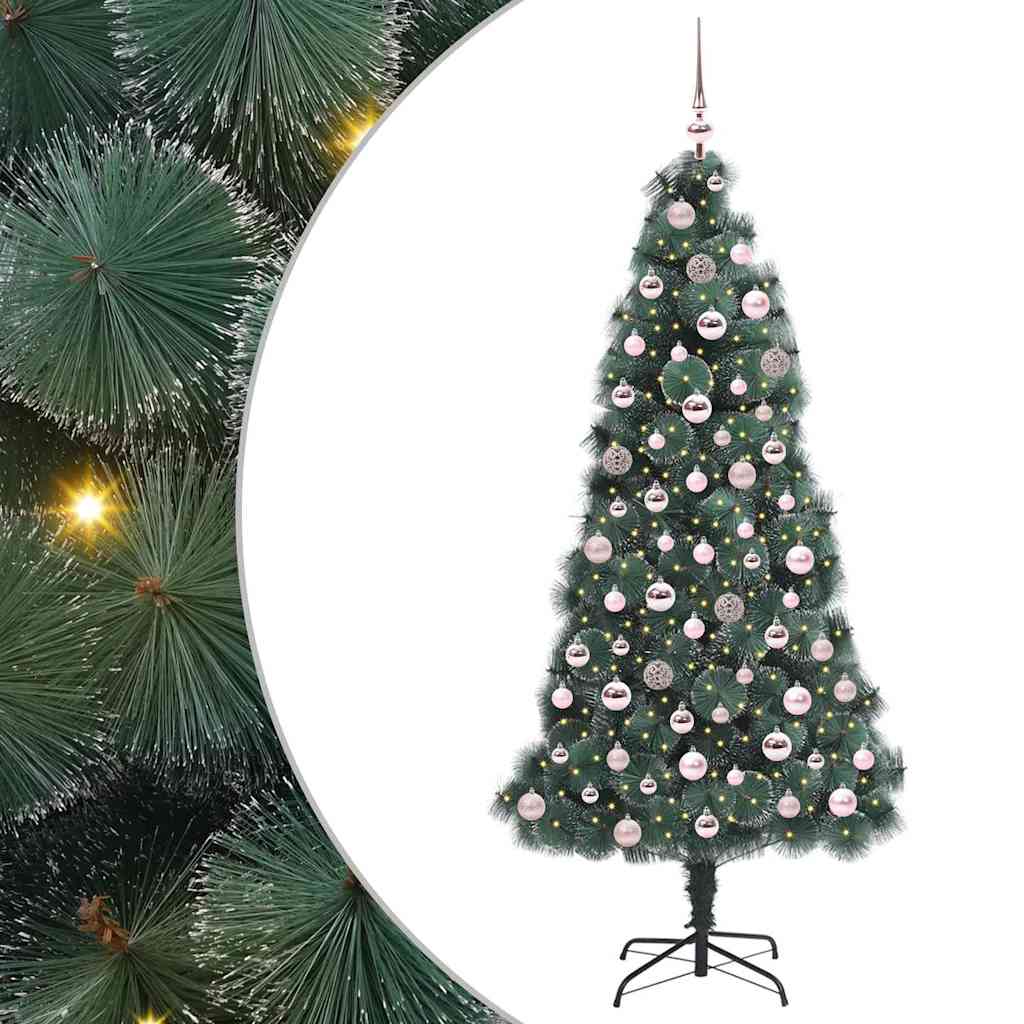 Kunstig Forbelyst Juletre med Kule Sett grønn 180 cm PET